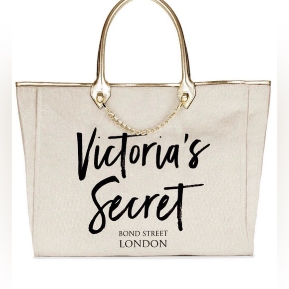 Victoria's Secret Handbags - Victoria's Secret Beige Tote with Gold Handles